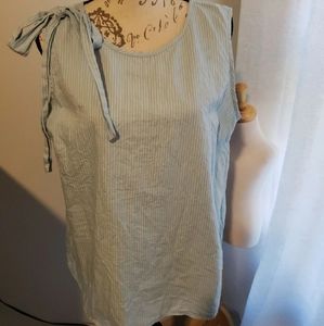 XL Libby Edelman stripe shirt tie bow shoulder